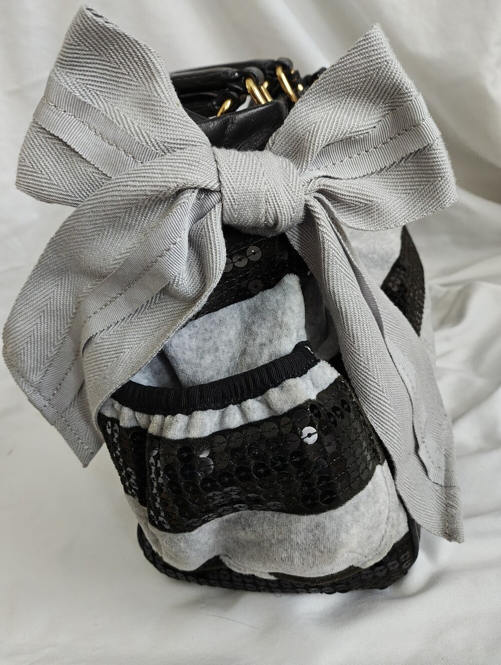 Vintage Juicy Couture Black & Grey Velour, Leather & Sequin Daydreamer Handbag - Picture 6 of 14